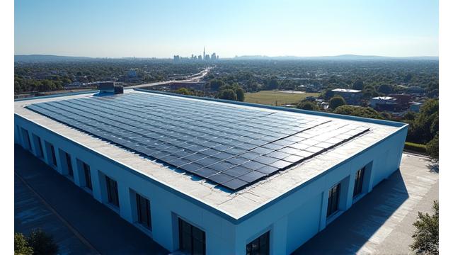 Solar panels on commercial rooftop