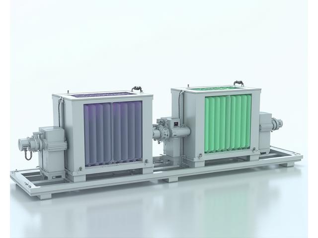 Illustration of a Flow Battery system with external electrolyte tanks