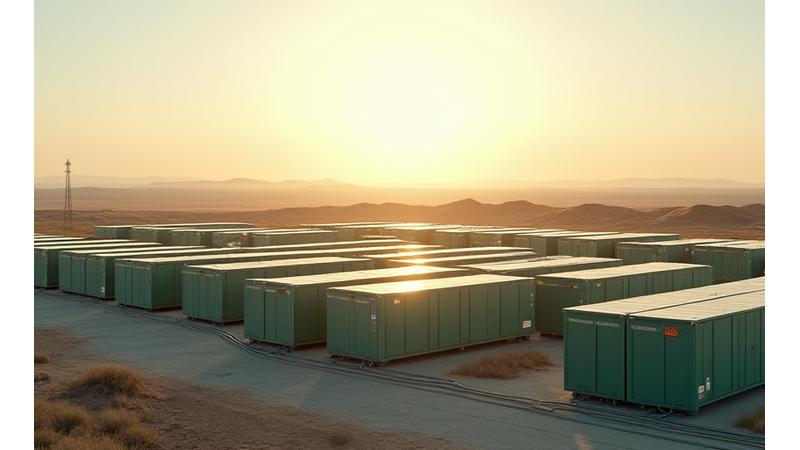 Modern utility-scale battery energy storage system facility under a clear sky in Texas