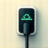 Icon of an electric vehicle charging station with green energy symbols