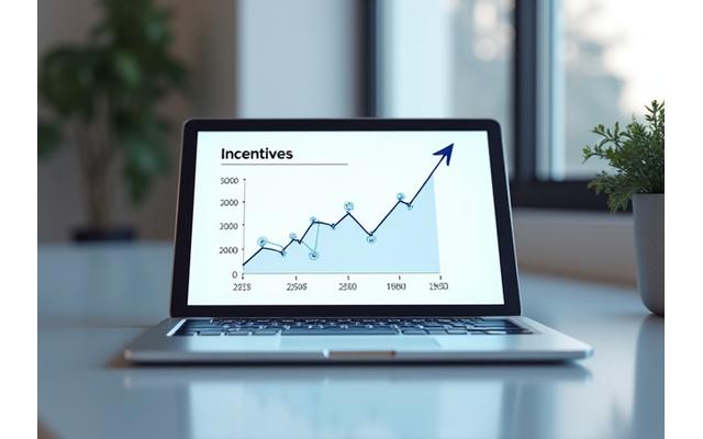 Computer screen showing a financial graph and dollar signs, representing an incentives calculator