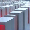 Modular battery energy storage units in a clean, high-tech enclosure.