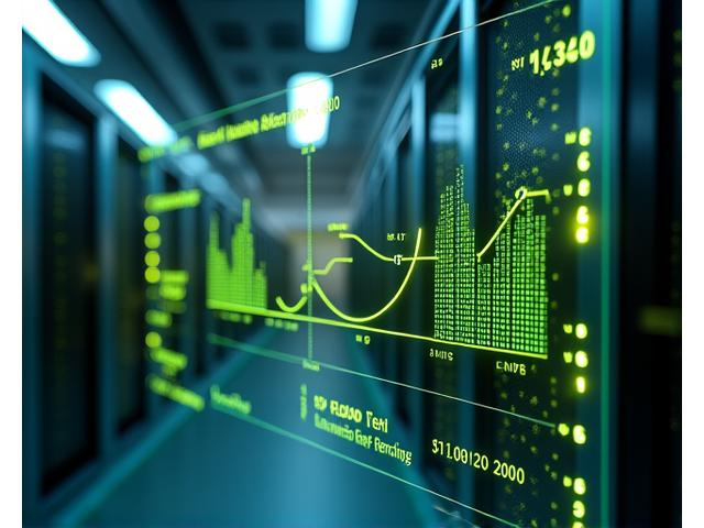 Abstract dashboard display showing sustainability metrics, carbon neutrality goals, and renewable energy certificates, with green data flowing