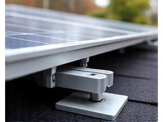 Durable, high-quality solar panel mounting hardware and racking system on a dark rooftop